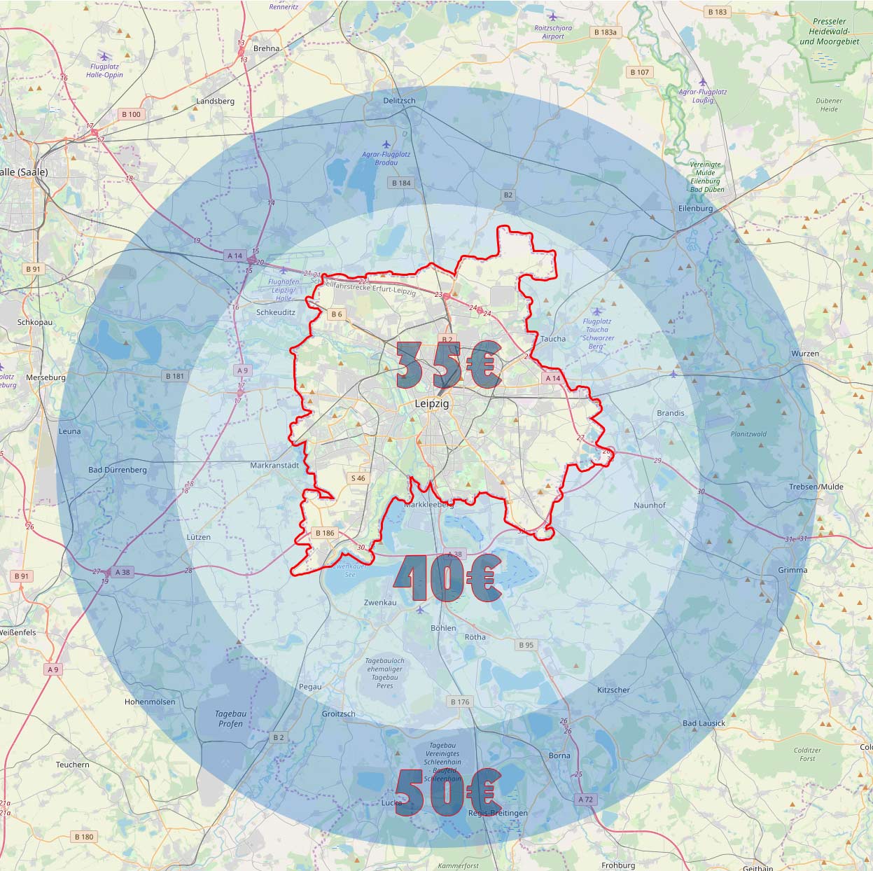 Liefergebiet Hüpfburgen Leipzig und Leipziger Land